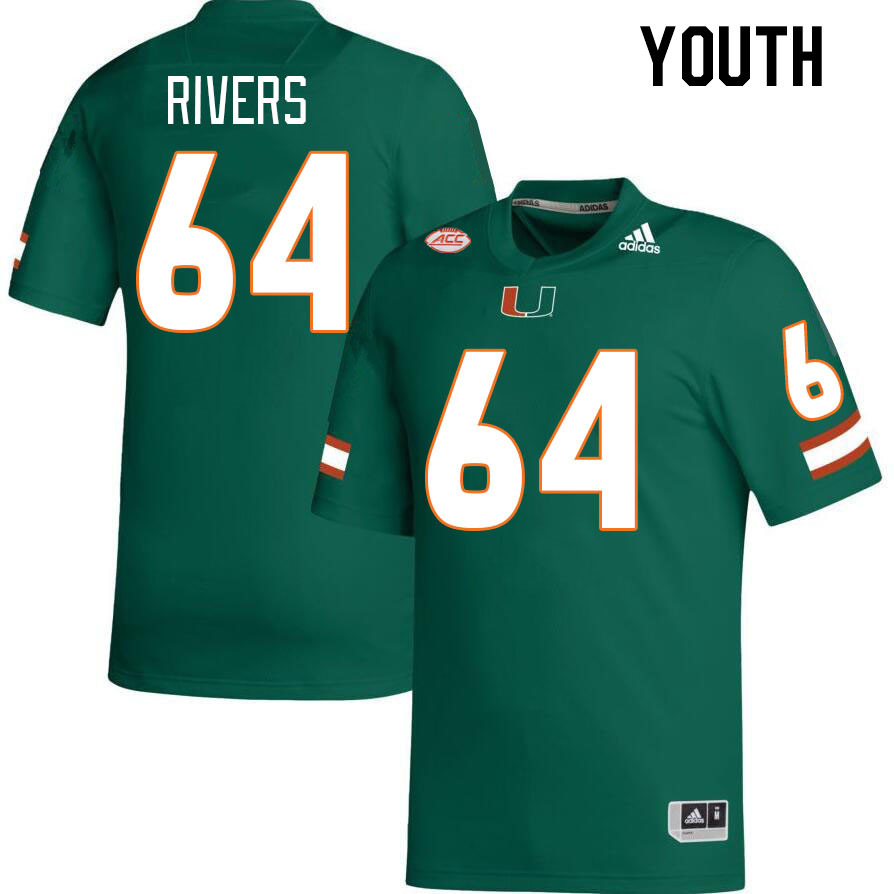 Youth #64 Jalen Rivers Miami Hurricanes College Football Jerseys Stitched-Green